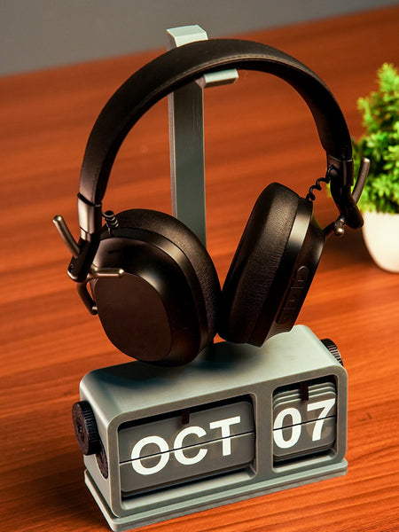 Minimalist headphone holder add-on for FlipDate Retro Perpetual Desk Calendar