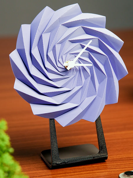 Modern minimalist desk clock with white hands on black stand