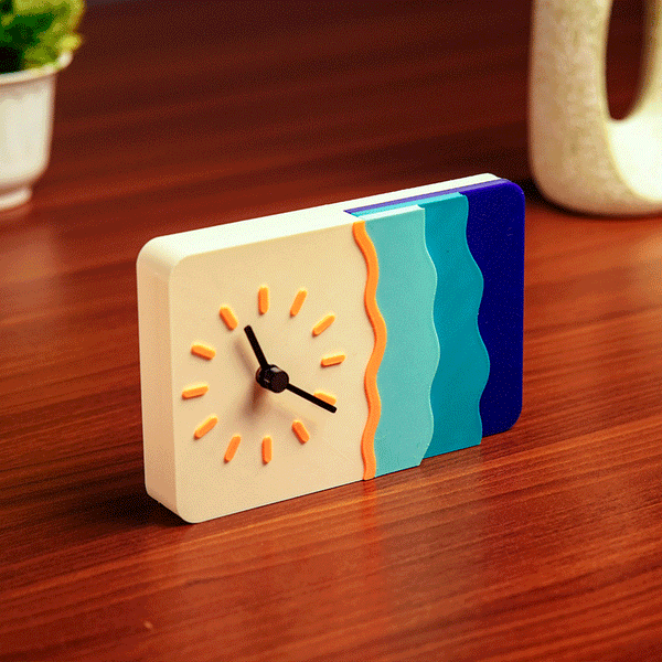 LayerStory “Waveform Horizon” Desk Clock with wave-inspired design and sunburst dial.