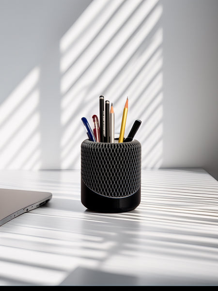 NeoMesh desk organizer holding pens and stationery on a workspace