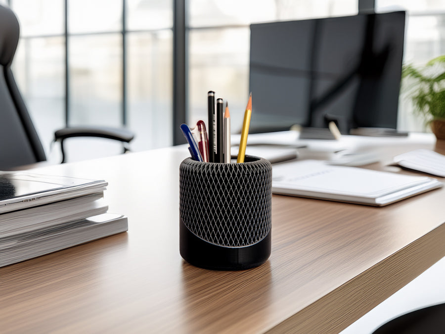 NeoMesh desk organizer holding pens and stationery on a workspace
